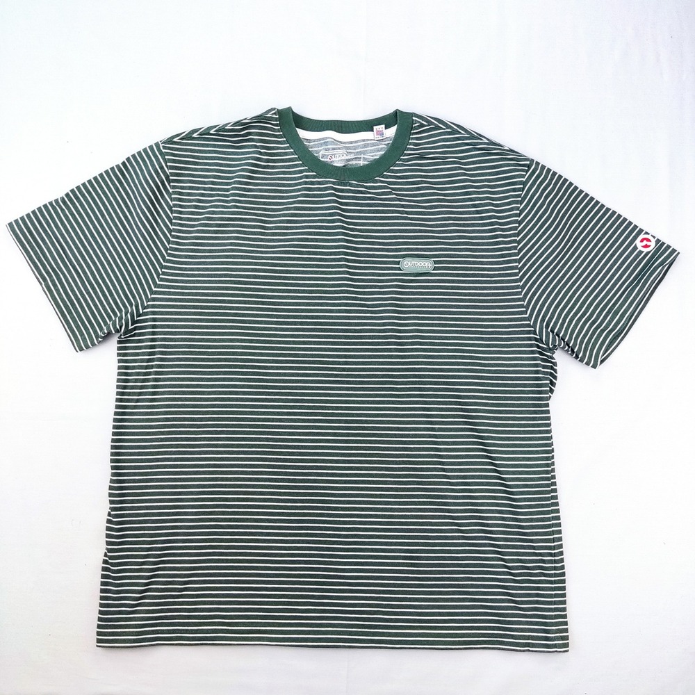 Outdoor Products T-Shirt Mens XL Green Striped Short Sleeve Crew Neck Logo Tee